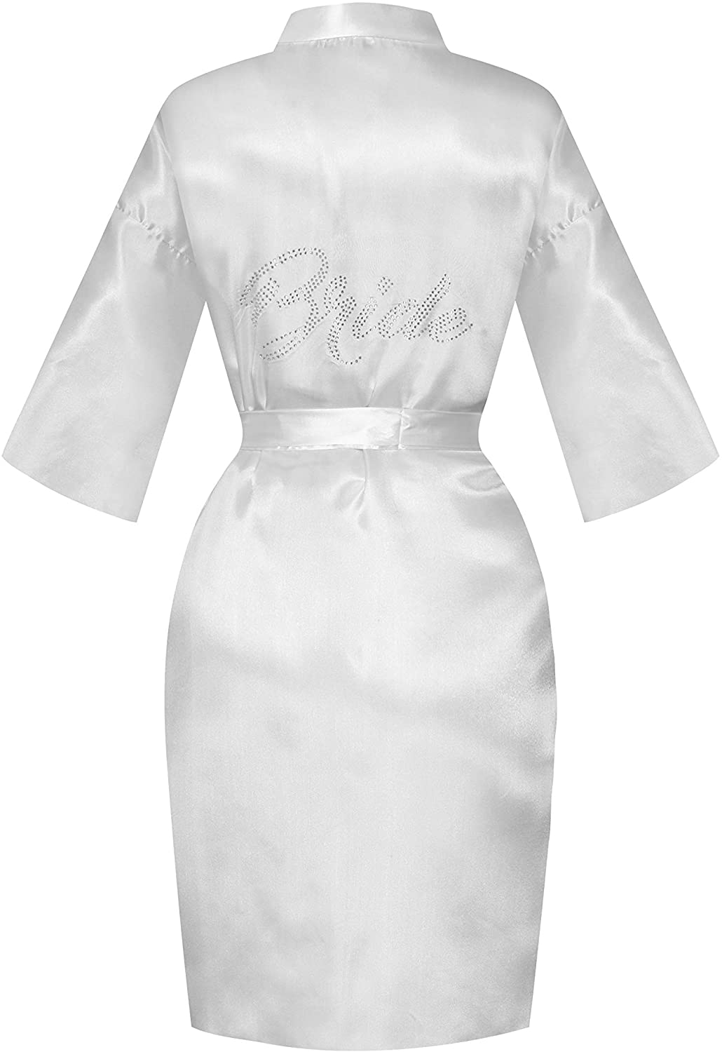 Price:$13.99 SEALINF Women’s One Size Bridal Robe Bride Bridesmaid Short Kimono with Rhinestones for Wedding Party Getting Ready (White, Bride) at Amazon Women’s Clothing store