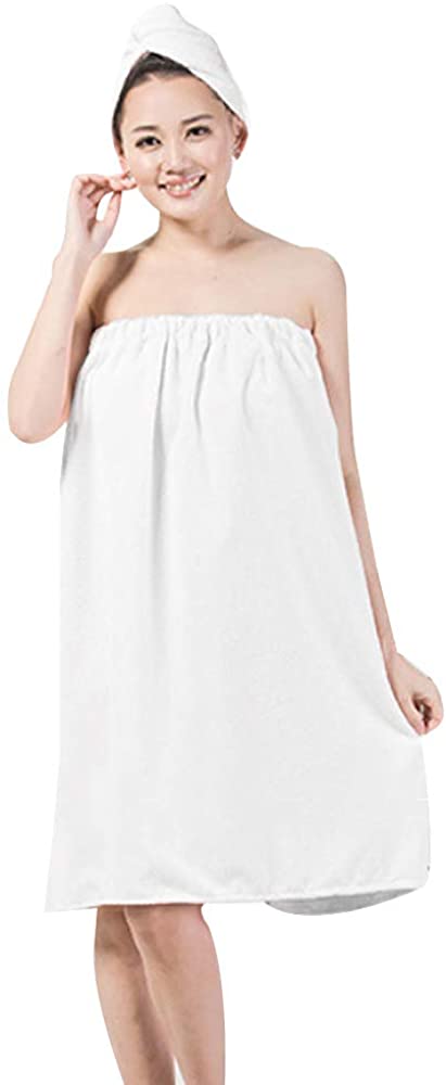 Price:$19.99    YAOSEN Women Spa Wrap Set Terry Bath Towel Absorbent Bathrobe with Hair Drying Hat (White)  Clothing