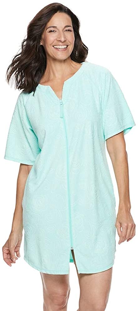 Price:$27.95 Croft & Barrow Women Embossed French Terry Robe (Petite Small) Green at Amazon Women’s Clothing store