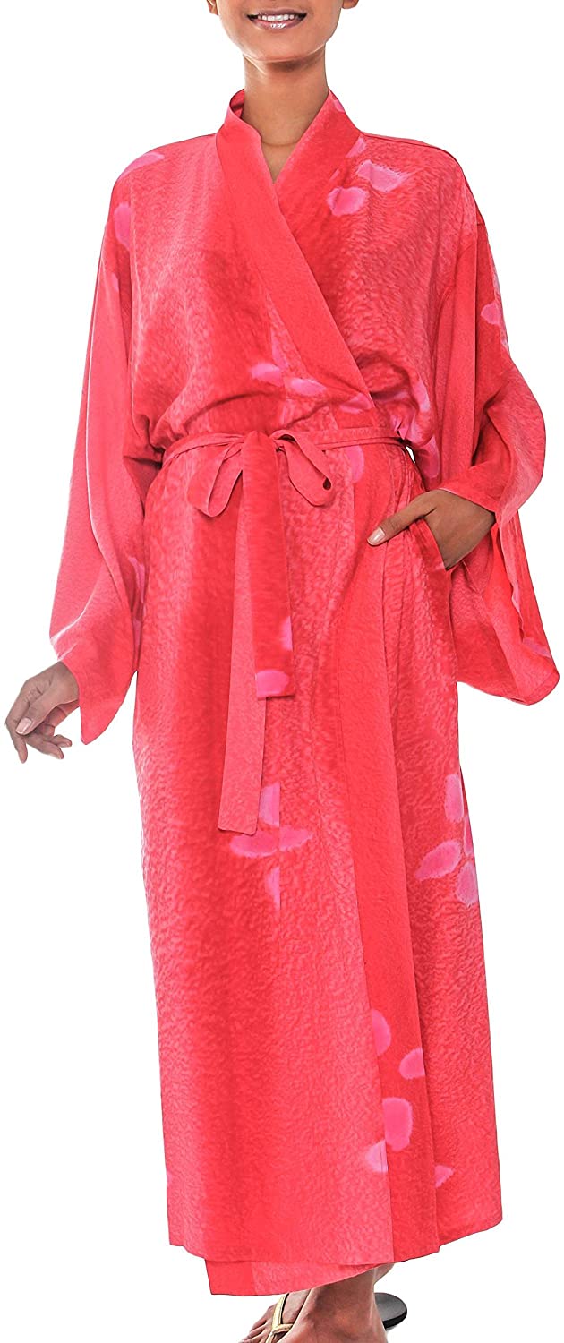 Price:$44.99 NOVICA Red Women's Batik Robe, Kissed by Crimson' (One Size Fits Most) at Amazon Women’s Clothing store  Bathrobes