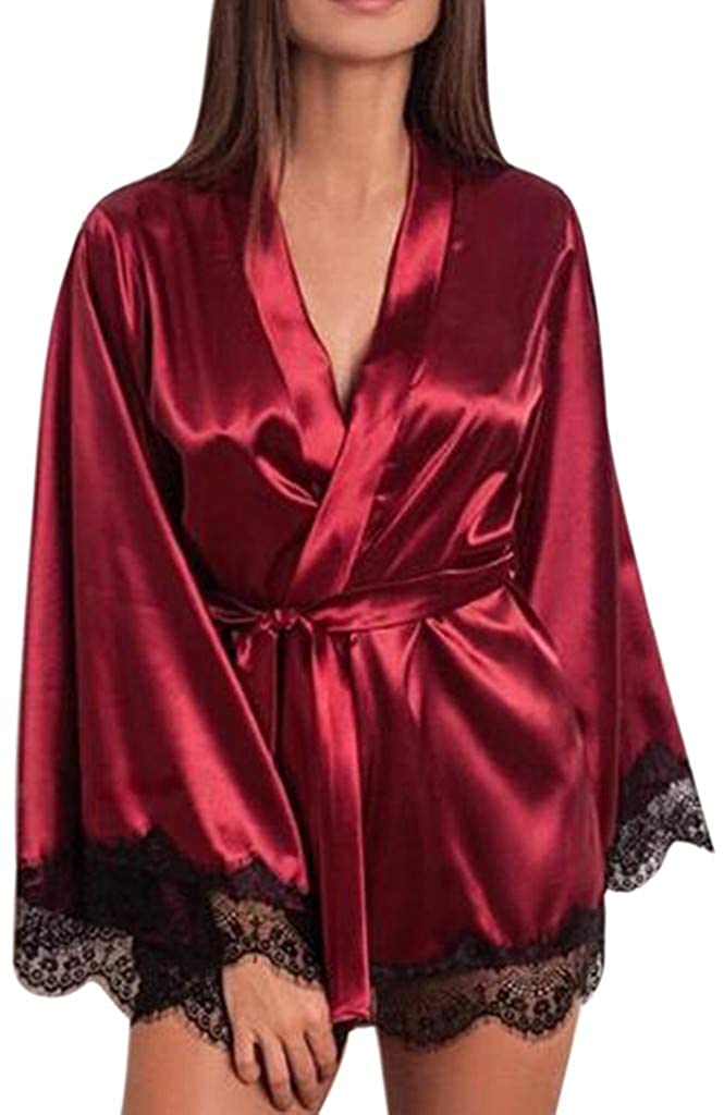 Price:$0.43 Opinionated Women's Bathrobes Short Satin Kimono Robes Bridesmaids Sleepwear with Oblique V-Neck S-XXXL at Amazon Women’s Clothing store