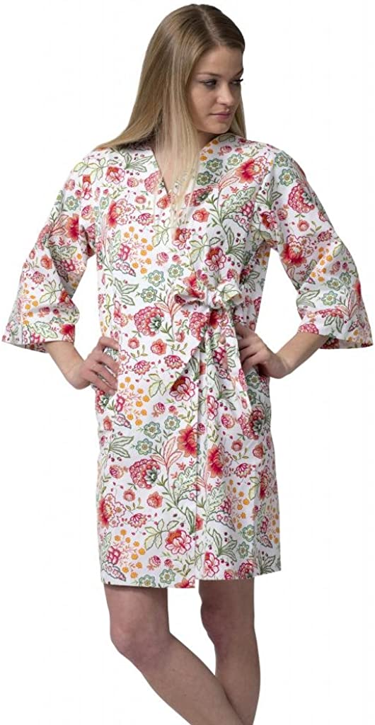 Price:$35.00 Dynasty Robes Women's Short Cotton/Spa Kimono Robe Side Tie- Poetic Bloom at Amazon Women’s Clothing store  Bathrobes