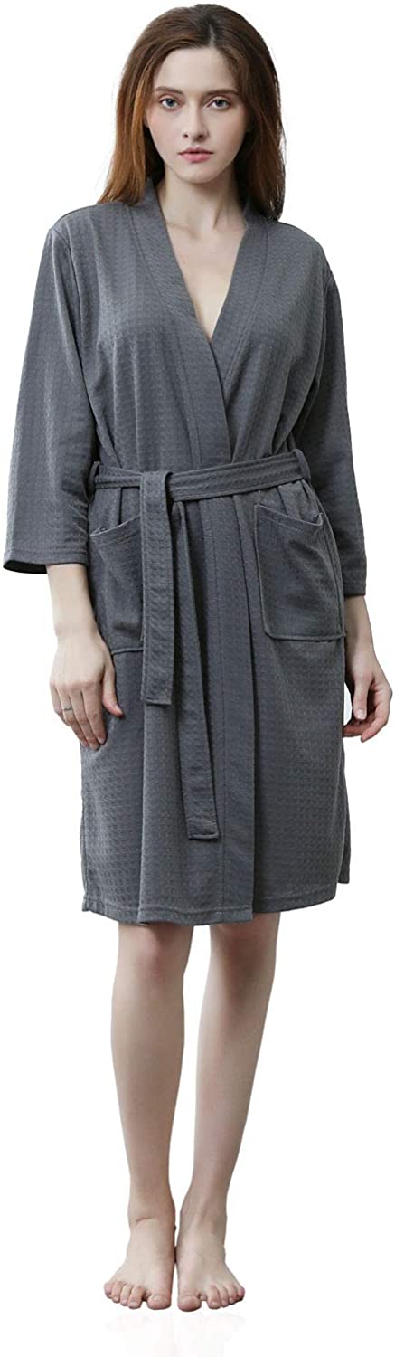 Price:$18.99 Soojun Women's Waffle Kimono Spa Robe Cotton Lightweight Kimono Bathrobe at Amazon Women’s Clothing store