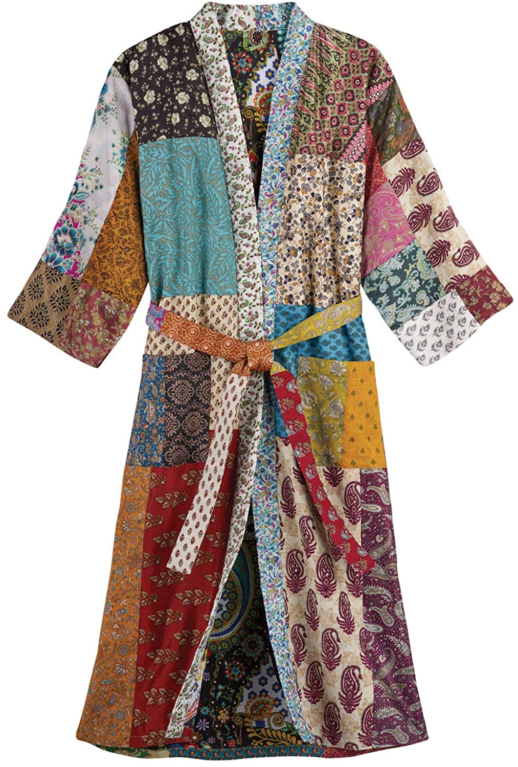 Price:$53.36 FLORIANA Women's Silk Saris Robe - Recycled Fabric Patchwork Belted Kimono Wrap at Amazon Women’s Clothing store