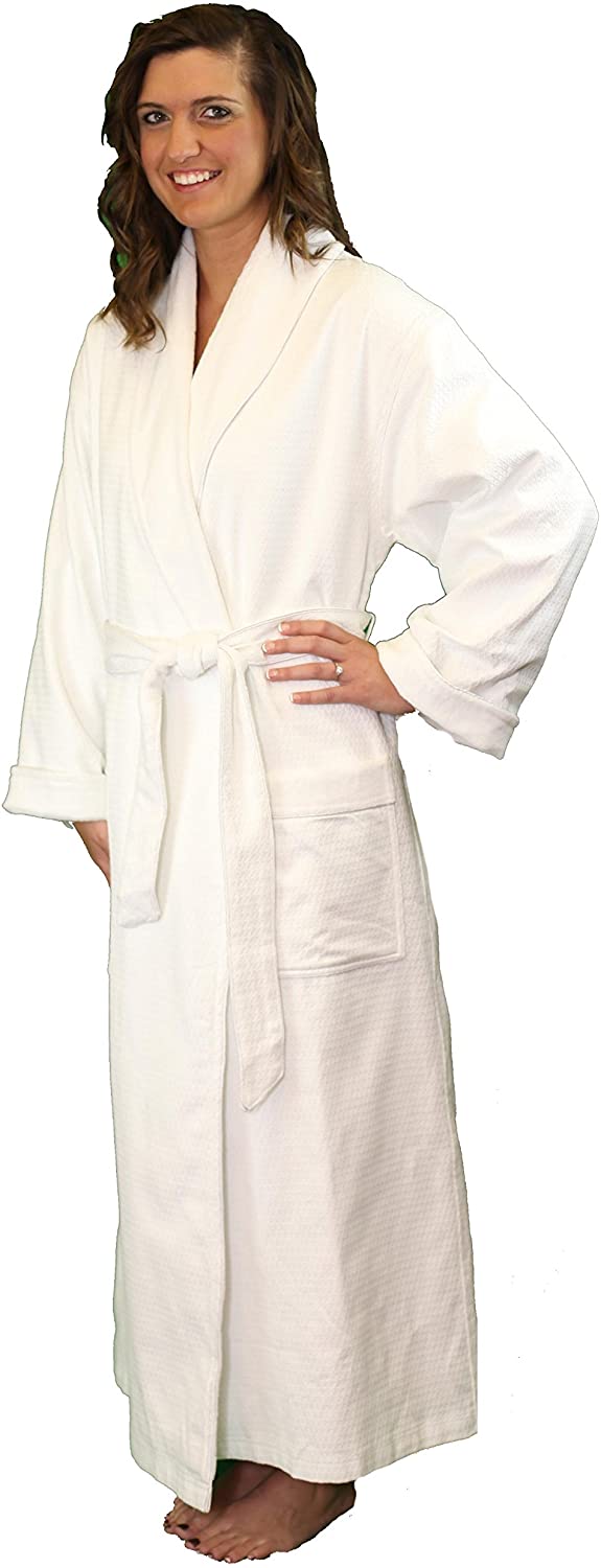 Price:$106.00 Full-Length Bathrobe - Diamond Jacquard Minx Lined Robe - 100% Cotton - Traditional Shawl Design at Amazon Women’s Clothing store
