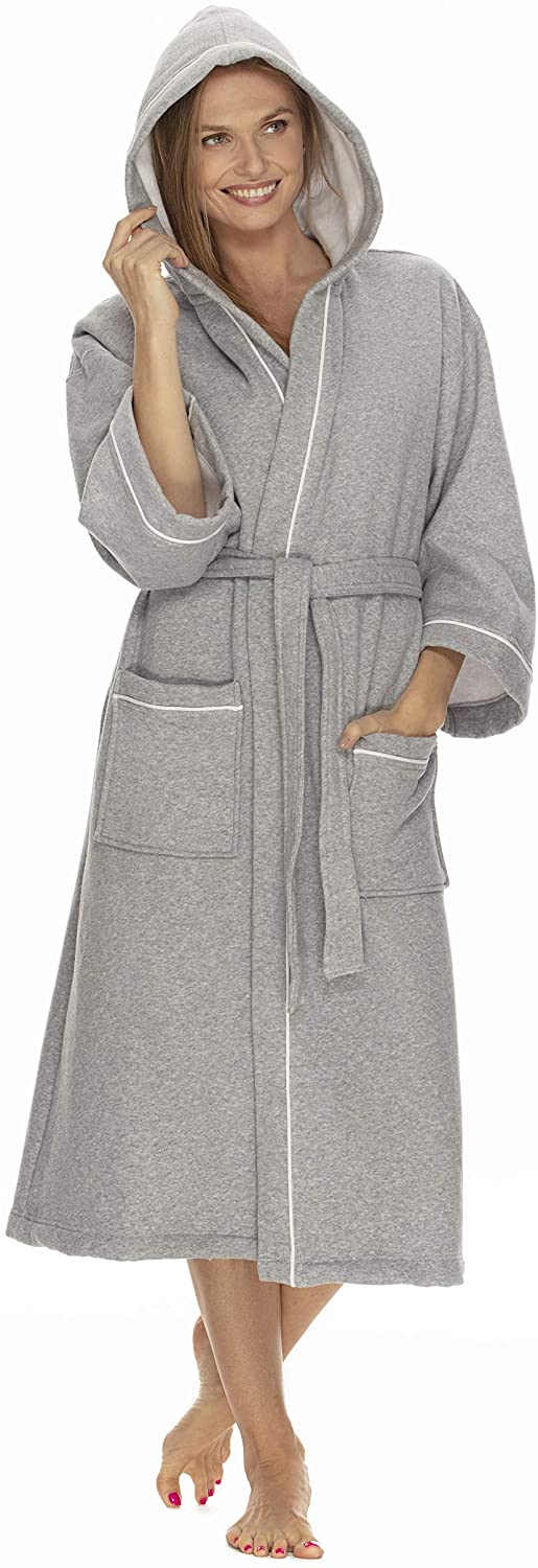 Price:$64.99 Boca Terry Womens Hooded Robe - Sweatshirt Hooded Bathrobe for Women - Womens Bathrobe with Hood - Medium/Large Grey at Amazon Women’s Clothing store