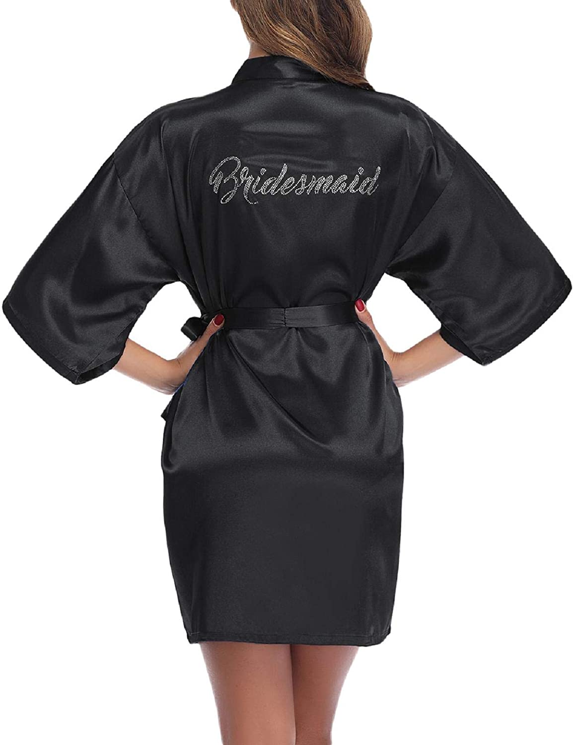 Price:$15.99 Abollria Women's Satin Robe Short Kimono for Bridesmaid and Bride Wedding Party Robes Loungewear Short at Amazon Women’s Clothing store