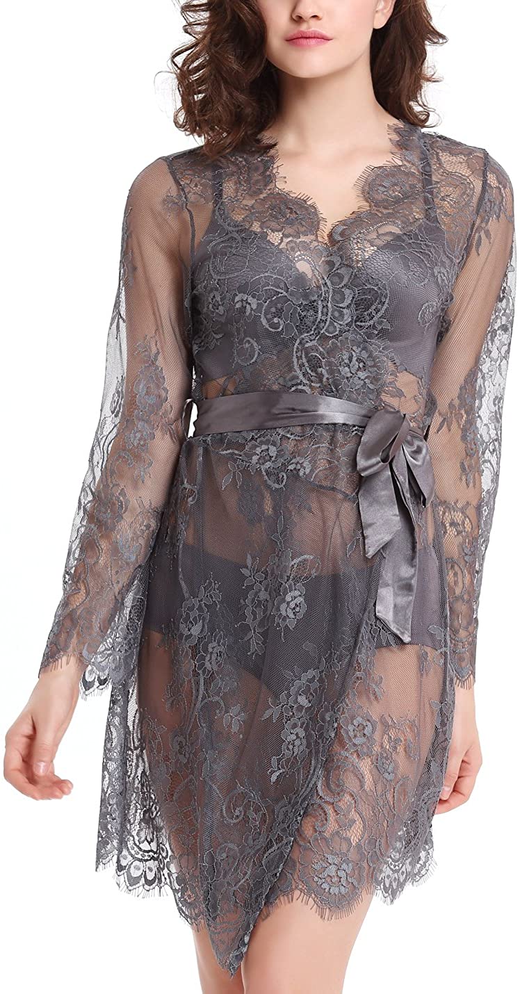 Price:$19.99 LIQQY Women's Floral Lace Robe Sexy Bathrobe Night Dressing Sleepwear at Amazon Women’s Clothing store