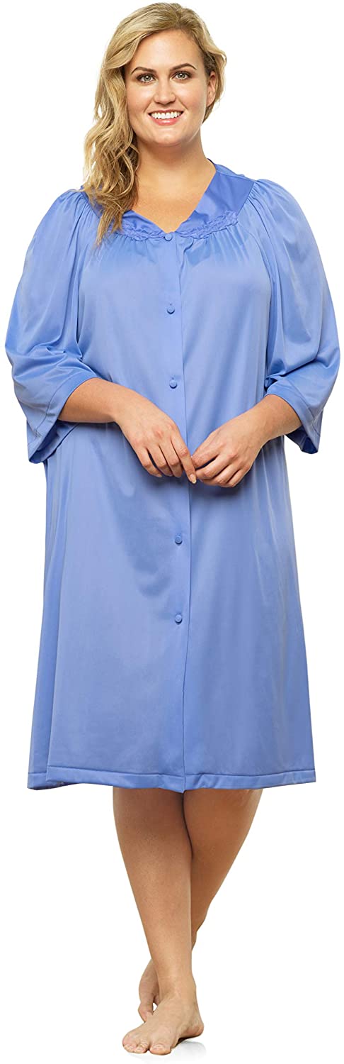 Price:$29.17 Exquisite Form Size Women's Button Front Knee Length Robe 10807, Victory Violet, 3XL Plus at Amazon Women’s Clothing store