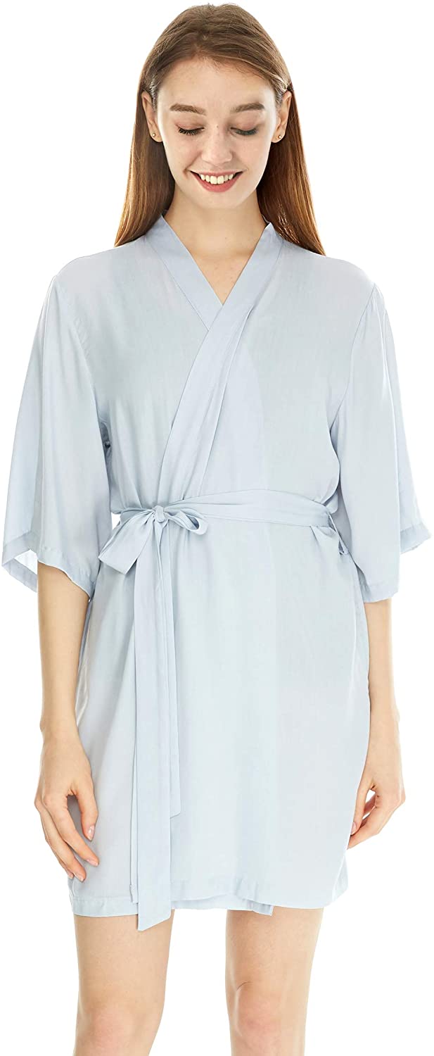 Price:$18.99 Skyfitting Women's Solid Color Cotton Kimono Bridal Party Bridesmaid Robe, Lounge Bathrobe Regular Size Light Sky Blue at Amazon Women’s Clothing store