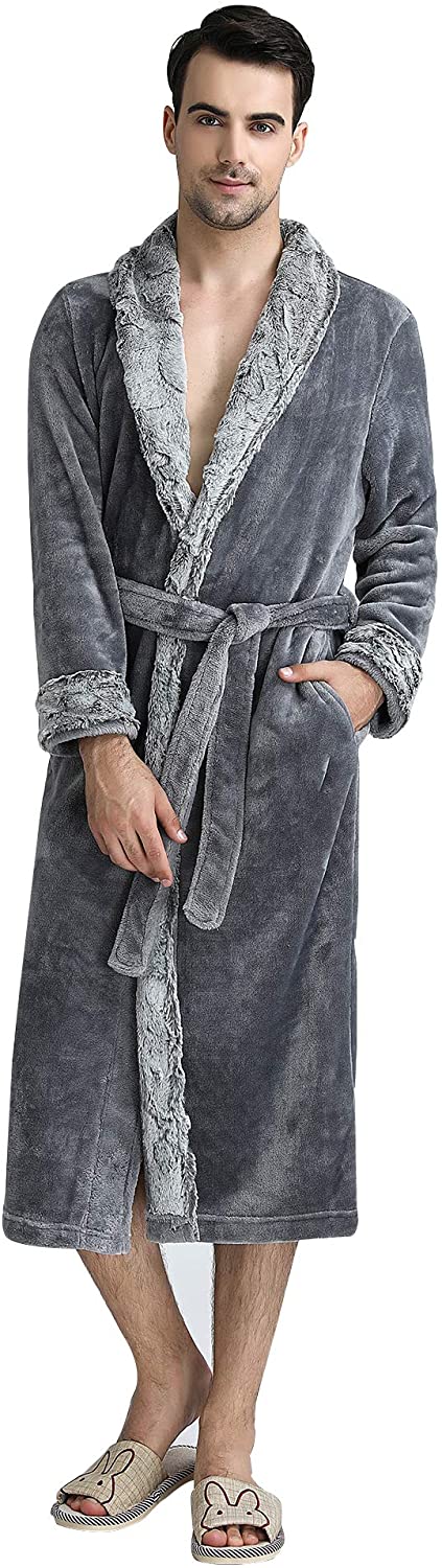 Price:$19.99 Belle Heure Long Fleece Robe Plush Flannel Bathrobes with Pocket Couple Robes at Amazon Women’s Clothing store