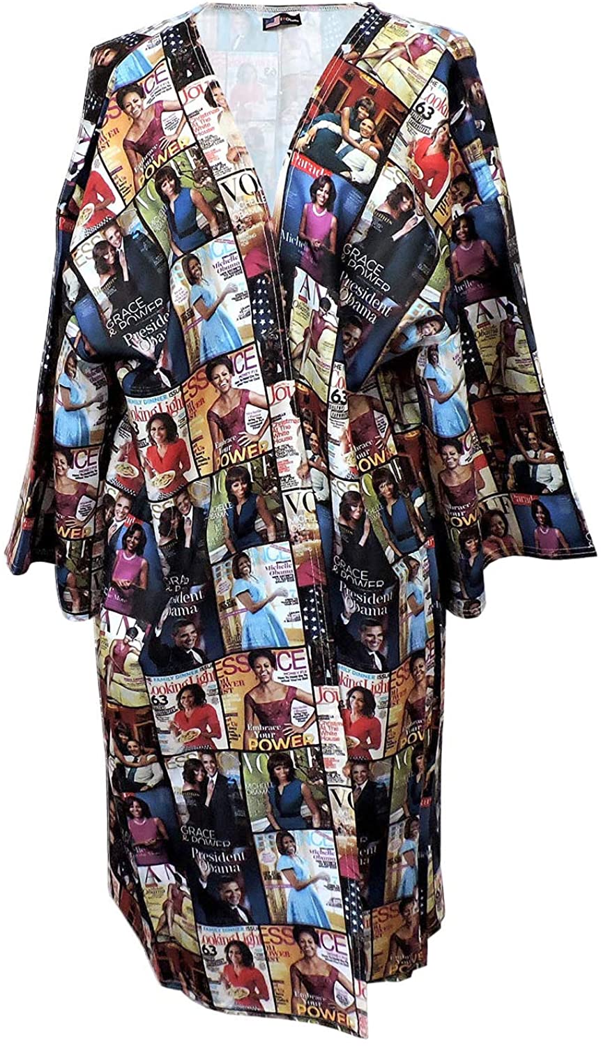 Price:$29.99 Amy & Joey Magazine Cover Collage Michelle Obama Printed Sleepwear Kimono Gown (Multi-Poly) at Amazon Women’s Clothing store