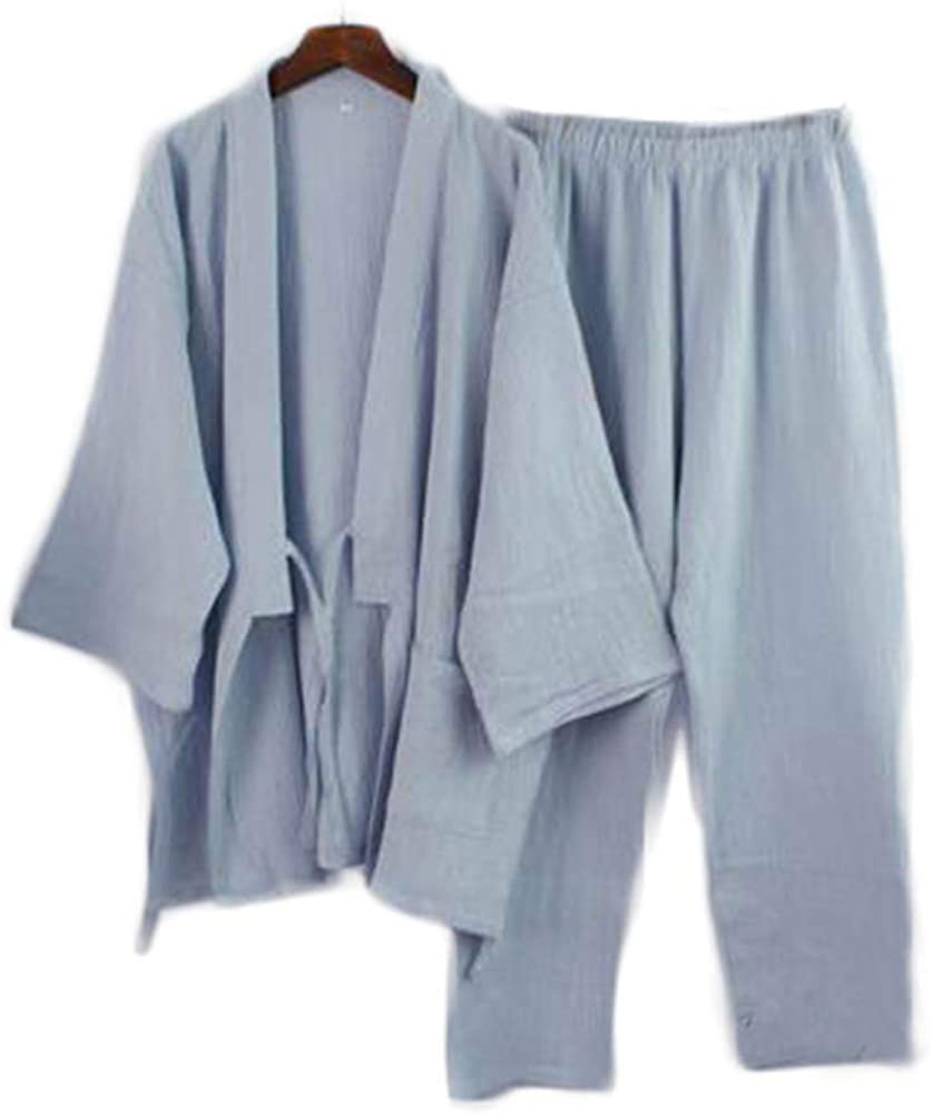 Price:$34.36 Japanese Style Two-Piece Suit Women Thin Cotton Bathrobe Pajamas Kimono Bathrobes Sleepwear-F17 Blue at Amazon Women’s Clothing store