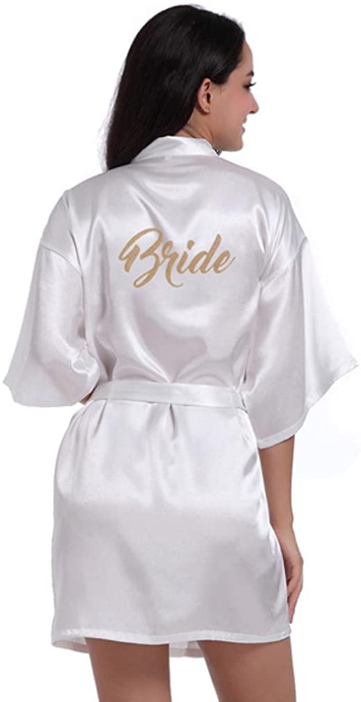 Price:$10.60 BCDshop Bridal Soft Kimono Sleepwear Wedding Party Short Kimono Robe Bride Pure Color Bathrobe Gift at Amazon Women’s Clothing store