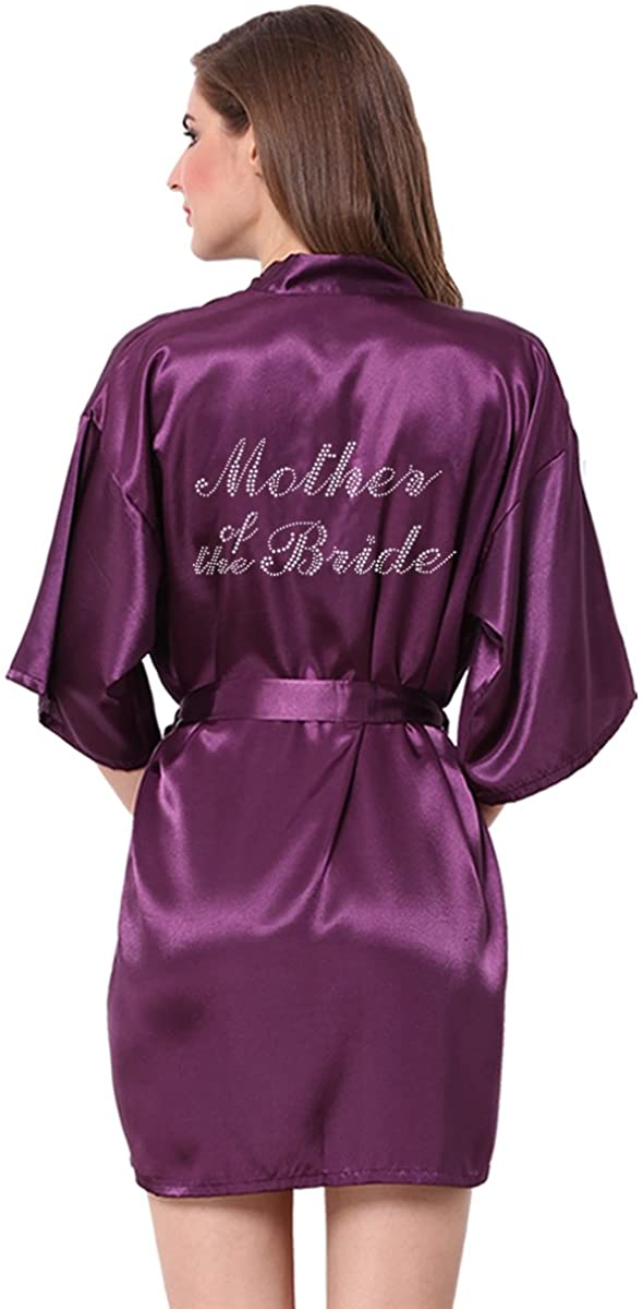 Price:$10.99 JOYTTON Wedding Party Satin Kimono Bride Bridesmaid Robes with Rhinestone at Amazon Women’s Clothing store