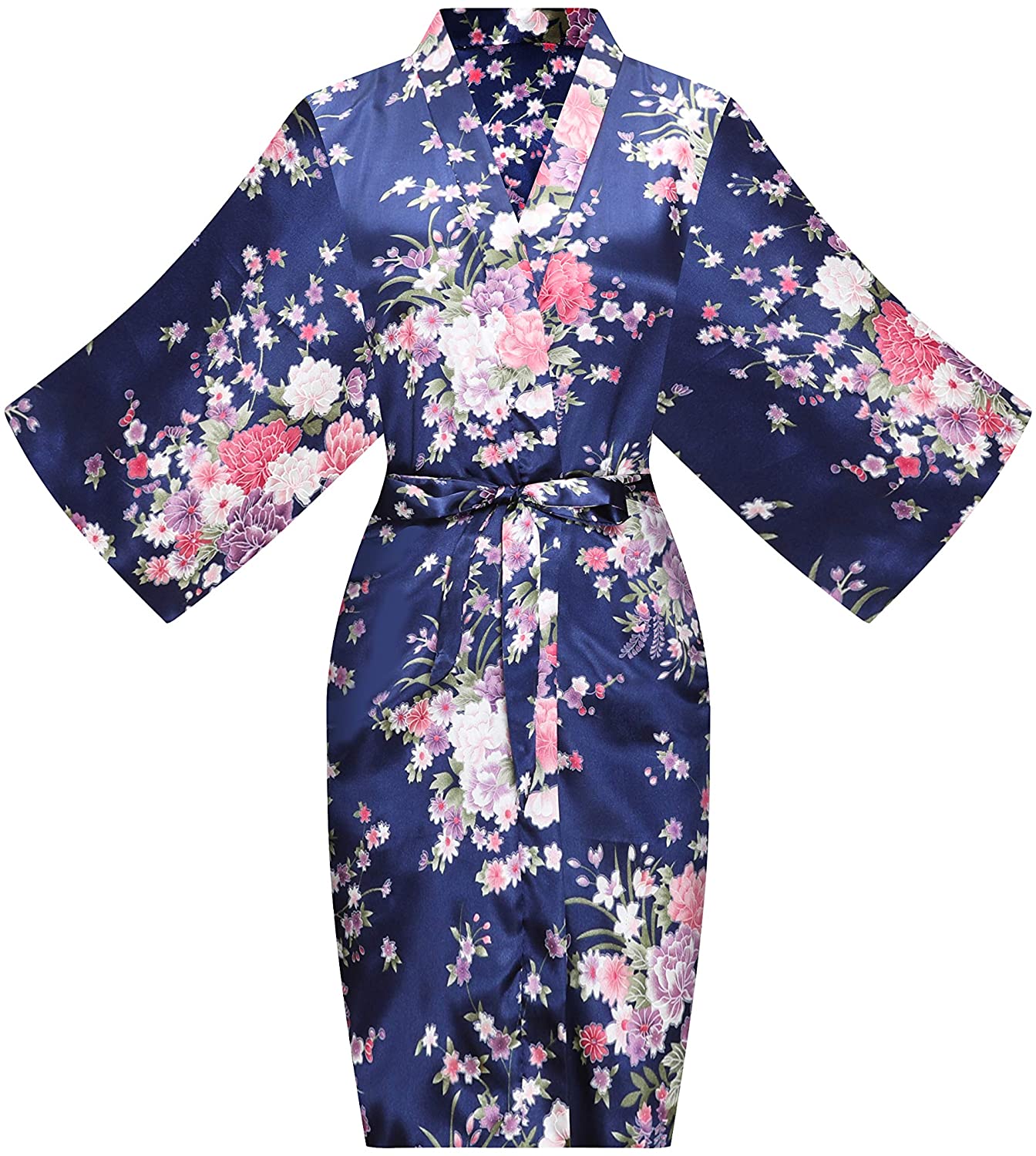 Price:$9.99 ALHAVONE Women's Bride Bridesmaid One Size Floral Silky Short Kimono Robe for Wedding Getting Ready (Navy) at Amazon Women’s Clothing store