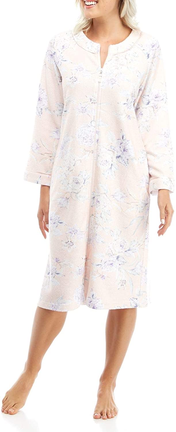Price:$44.00 Miss Elaine Women's Brushed Waffle Knit Short Zip-Front Robe at Amazon Women’s Clothing store
