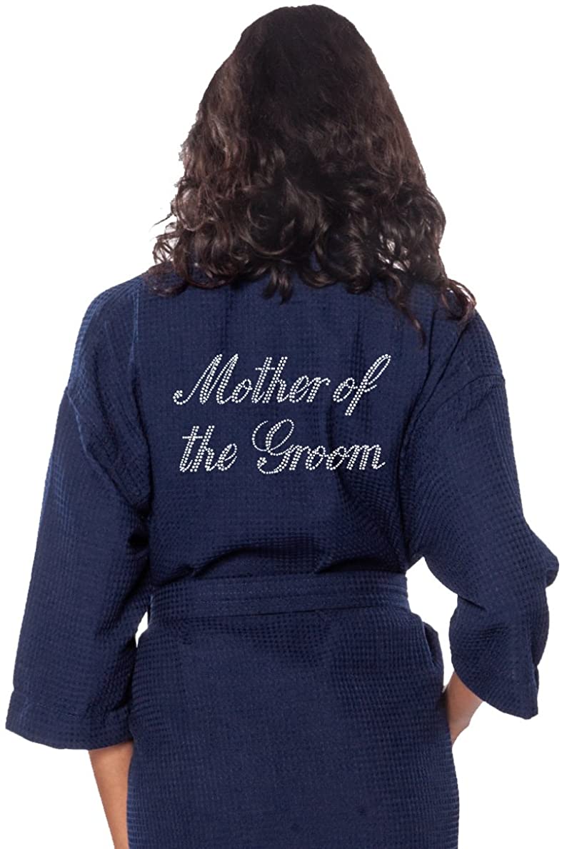Price:$21.99 Waffle Thigh Length Kimono Rhinestone Mother of The Groom Robe at Amazon Women’s Clothing store
