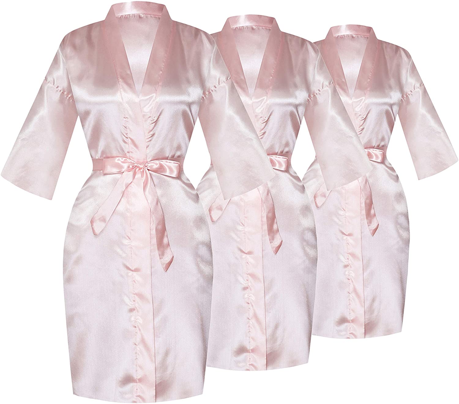 Price:$25.99 SEALINF Set of 3 Women's Solid-Colored Bridal Robe Bridesmaids Short Kimono Dressing Gown for Wedding Parties Getting Ready (Pink, 3) at Amazon Women’s Clothing store