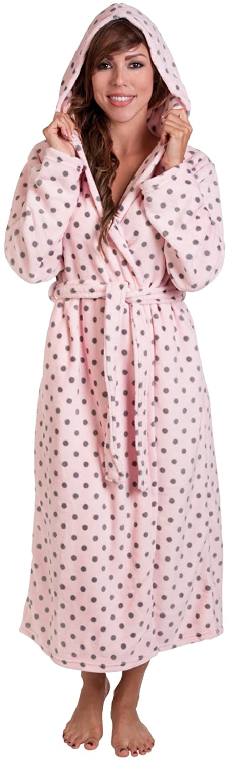 Price:$29.97 Hoodie Robe Hooded Robe Spa Bathrobe Hoody Robe Long Robe … (Medium, Pink Polka Dot) at Amazon Women’s Clothing store