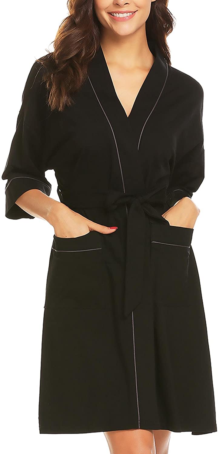 Price:$19.99 Ekouaer Women's Short Sleeve Robe Cotton Lightweught Knee Length Kimono Bath Robe at Amazon Women’s Clothing store