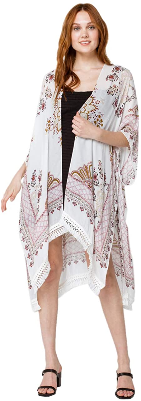 Price:$29.99 WOVEN HEART Floral Boho Kimono, Ivory at Amazon Women’s Clothing store
