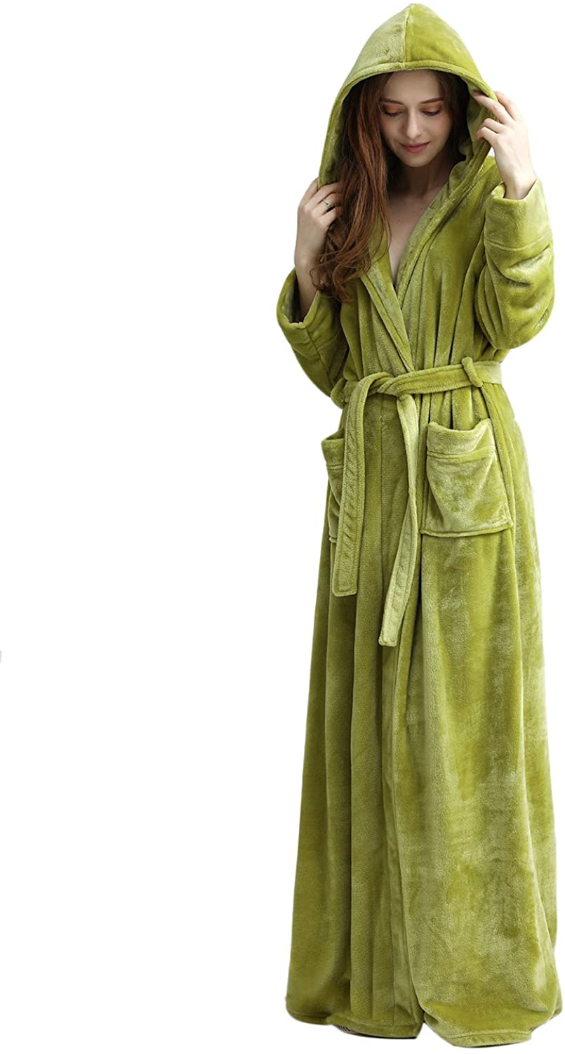 Price:$32.99 Womens Lightweight Plush Fleece Full Length Bathrobes with Hood at Amazon Women’s Clothing store