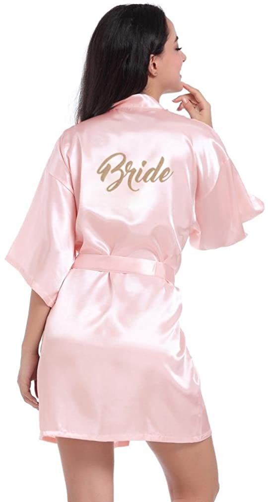 Price:$9.98 Malbaba Women's Pure Half Sleeves Short Kimono Silk Robe Sleepwear for Bride Wedding Party at Amazon Women’s Clothing store