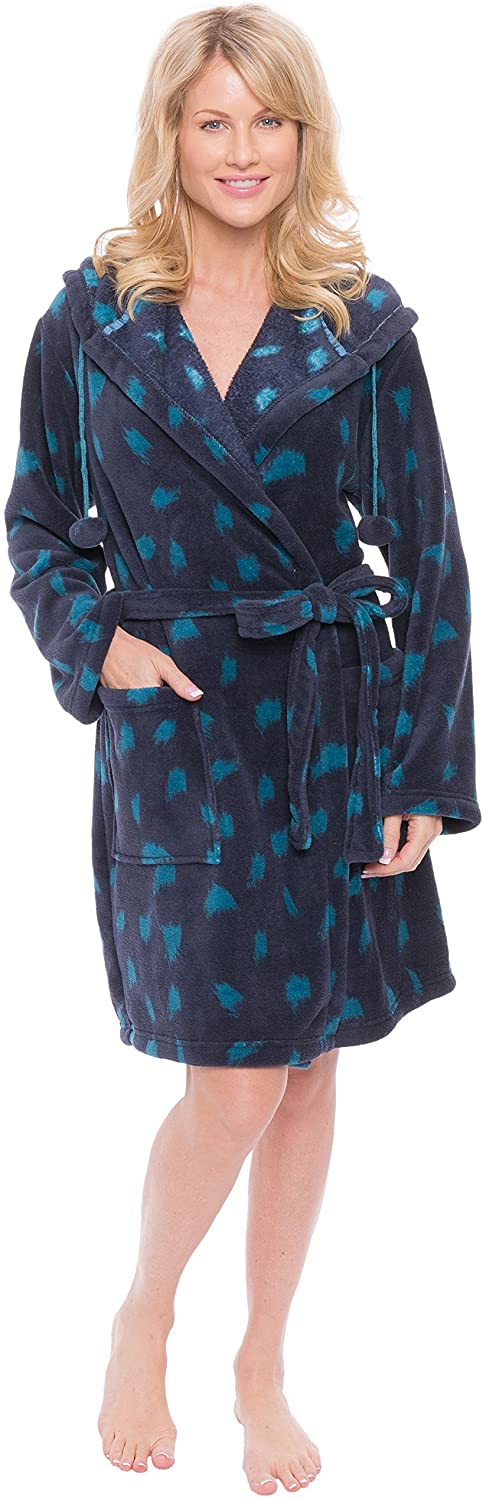 Price:$39.99 Noble Mount Plush Robes for Women, Bathrobes for Women Short Hooded Robe at Amazon Women’s Clothing store