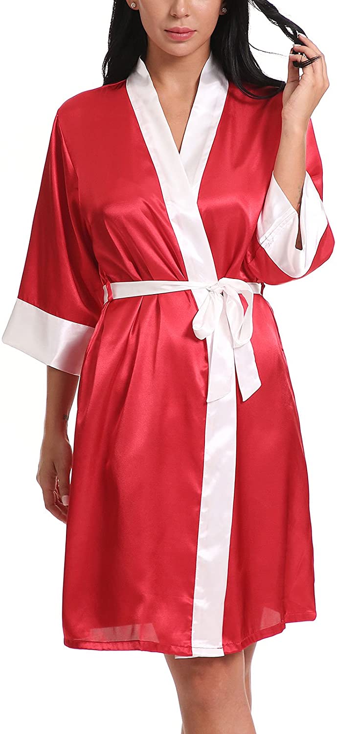 Price:$11.99 FasiCat Women Sexy Sleepwear Bathrobes Lingerie Satin Kimono Robes Nightgown at Amazon Women’s Clothing store