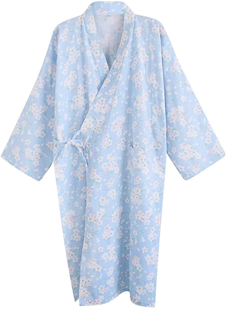 Price:$15.99 Women Kimono Robe Long Pajama Floral Cotton Nightgown Thin Bathrobe Sleepwear Blue at Amazon Women’s Clothing store