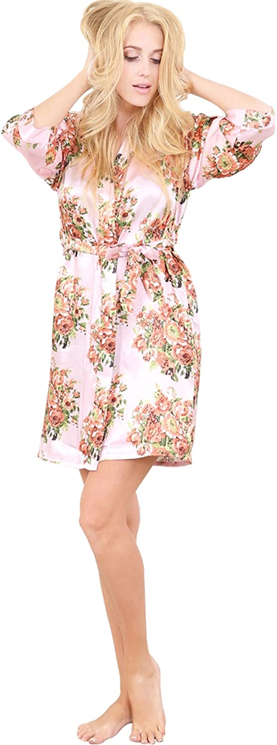 Price:$14.99 Mr & Mrs Right Women's Satin Short Floral Wedding Robe - Bridesmaids Dressing Gown at Amazon Women’s Clothing store