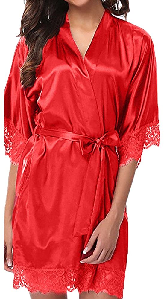 Price:$3.89 Hurrybuy Women's Bathrobes Short Satin Kimono Robes Bridesmaids Nightwear Sleepwear with Oblique V-Neck at Amazon Women’s Clothing store
