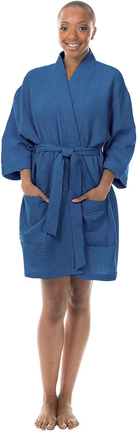 Price:$15.95 Comfy Robes Women's Kimono Thigh-Length Waffle Weave Robe, L/XL Navy at Amazon Women’s Clothing store