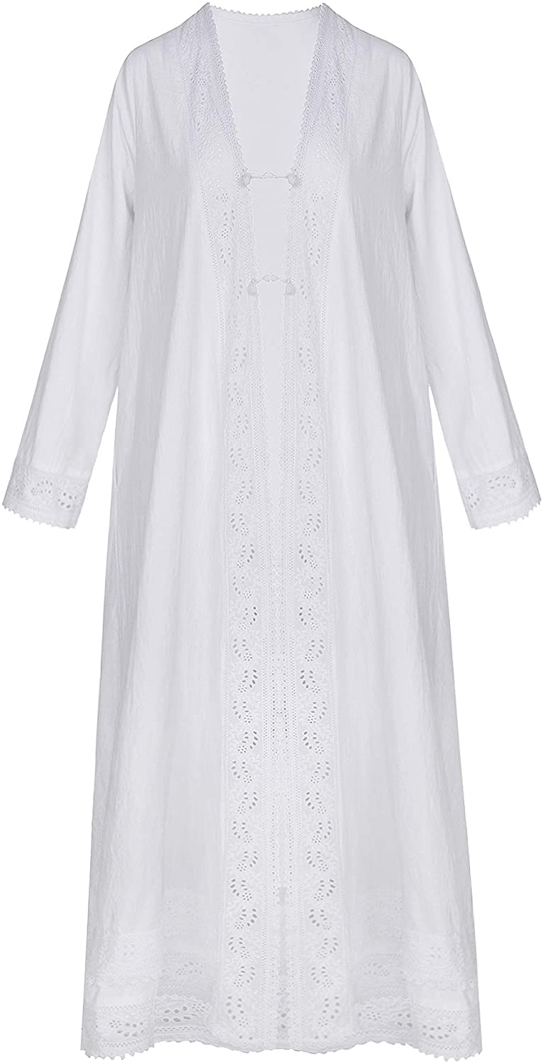 Price:$47.99 Cloudy Dream Women Victorian Housecoat 100% Cotton Robe with Pockets at Amazon Women’s Clothing store