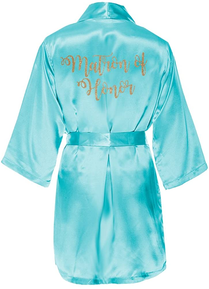 Price:$28.00 Matron of Honor Satin Kimono Robe with Gold Glitter - Satin Bridal Party Robes at Amazon Women’s Clothing store