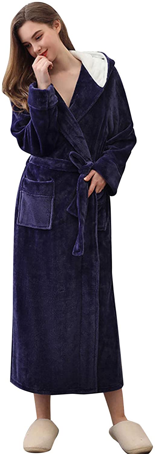 Price:$36.99 Find Dress Long Hooded Plush Fleece Robe Thicken Soft Flannel Bathrobe Warm Couples Robes at Amazon Women’s Clothing store