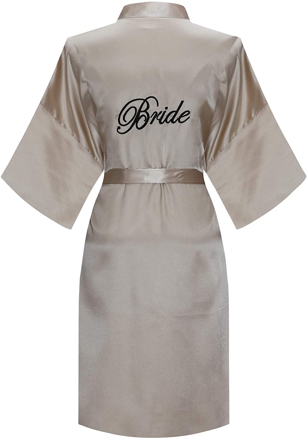Price:$13.99 MORFORU Women Embroidered Bride Bridesmaid Silky Satin Robe for Wedding Party Getting Ready, Short (Champagne Bride, Tag XXL) at Amazon Women’s Clothing store