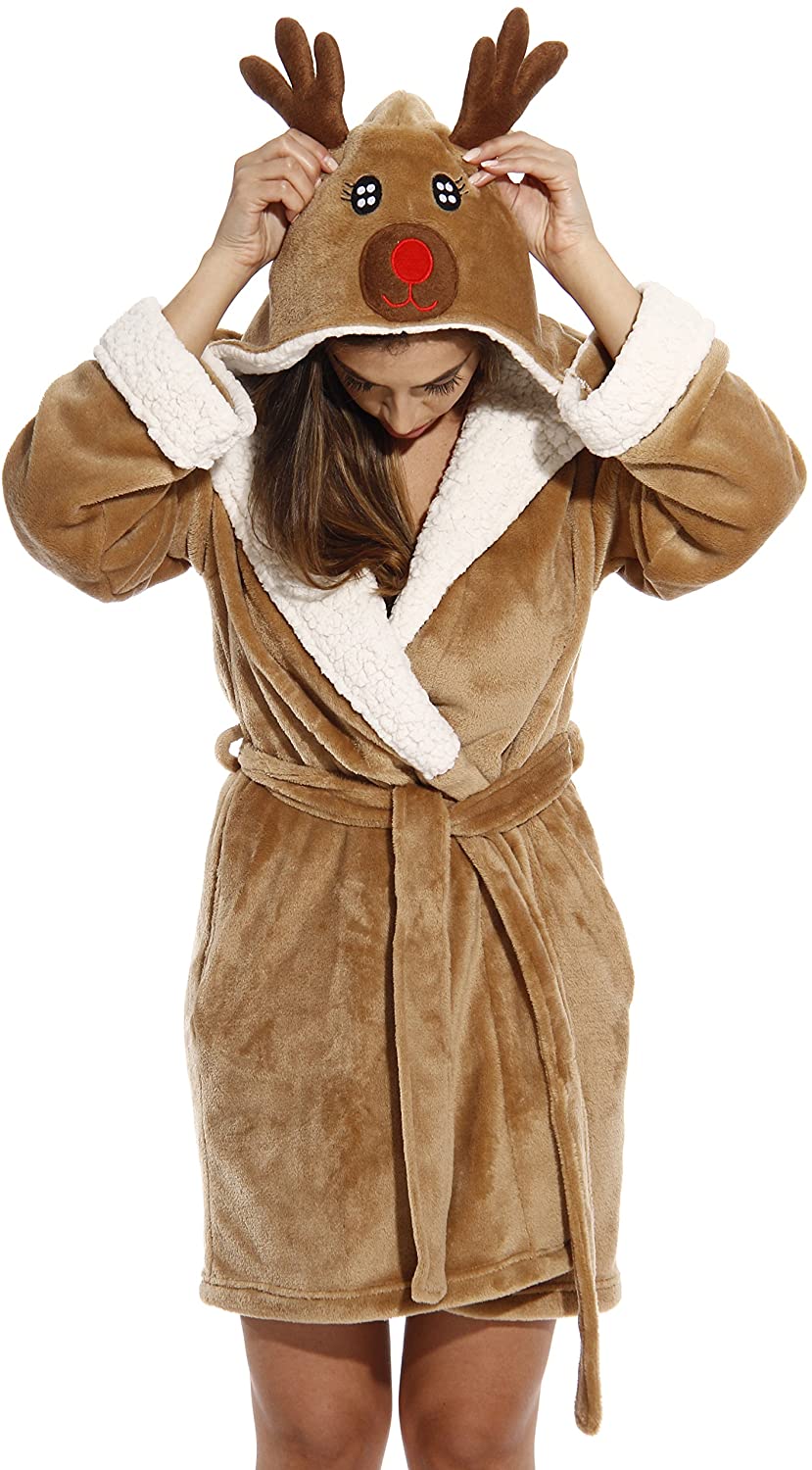 Price:$24.99 Just Love Critter Holiday Robe Sherpa Trim Velour Robes for Women at Amazon Women’s Clothing store