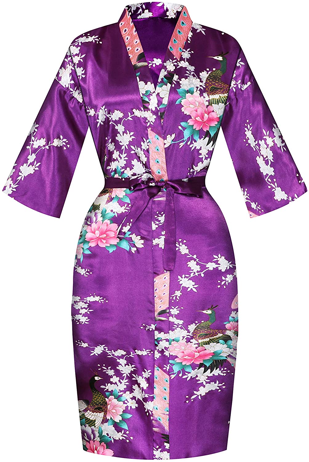 Price:$9.99 SEALINF Women's One Size Peacock Floral Bridal Robe Bride Bridesmaid Short Kimono for Wedding Party Getting Ready (Purple) at Amazon Women’s Clothing store