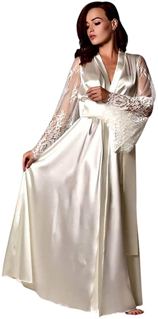 Price:$8.79 Women's Sexy Robe See Through Long Lingerie Robe Spa Bathrobe Sheer Sleepwear Ladies Nightwear Underwear with Lace Trim at Amazon Women’s Clothing store