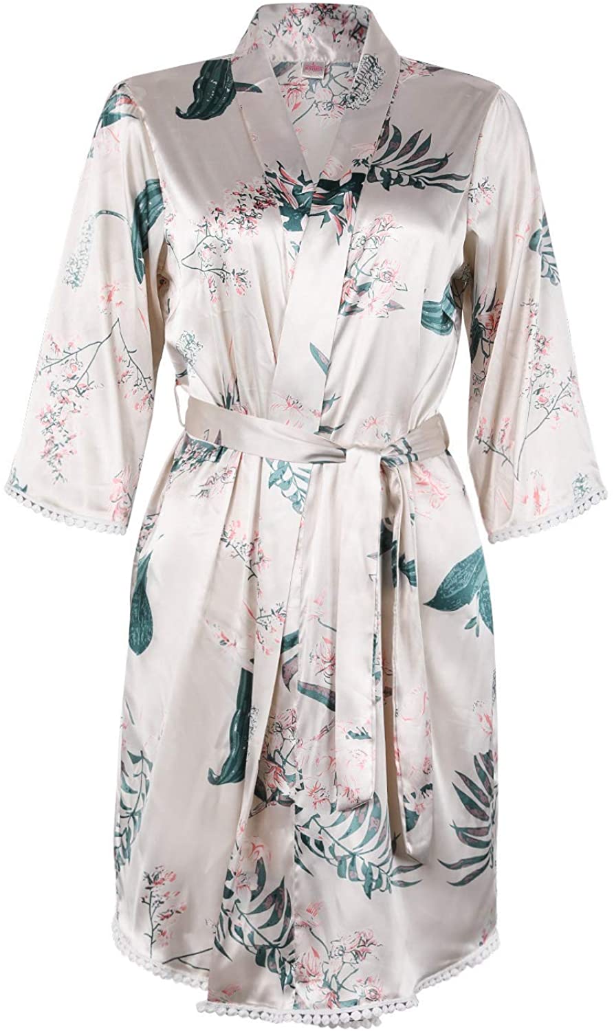 Price:$16.99    BellisMira Sexy Slip Satin Sleepwear Lace Cami Flower V-Neck Floral Silk Kimono Robe Women  Clothing
