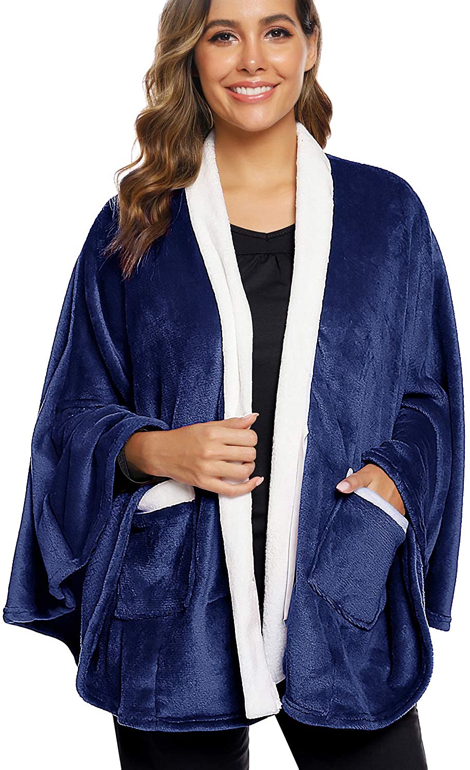 Price:$38.99 ZEGOLO Flannel Faux Poncho for Women Lightweigh Blanket Warm TV Shawl Winter Coat Sweater Cape at Amazon Women’s Clothing store