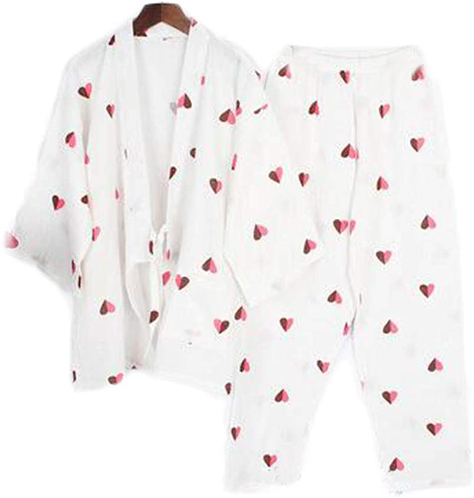 Price:$34.36 Japanese Style Two-Piece Suit Women Thin Cotton Bathrobe Pajamas Kimono Bathrobes Sleepwear-F10 White at Amazon Women’s Clothing store