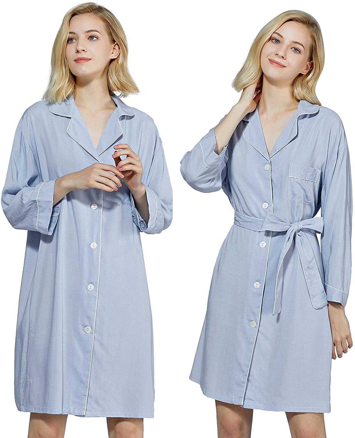 Price:$23.98 One New Bridesmaid Robe Boyfriend Shirt Wedding Getting Ready Cotton OSFM Buttons (Lt Blue) at Amazon Women’s Clothing store