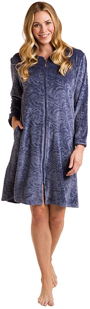 Price:$99.00 Softies Women's Ultra Soft Baroque Embossed Short Zip Robe at Amazon Women’s Clothing store