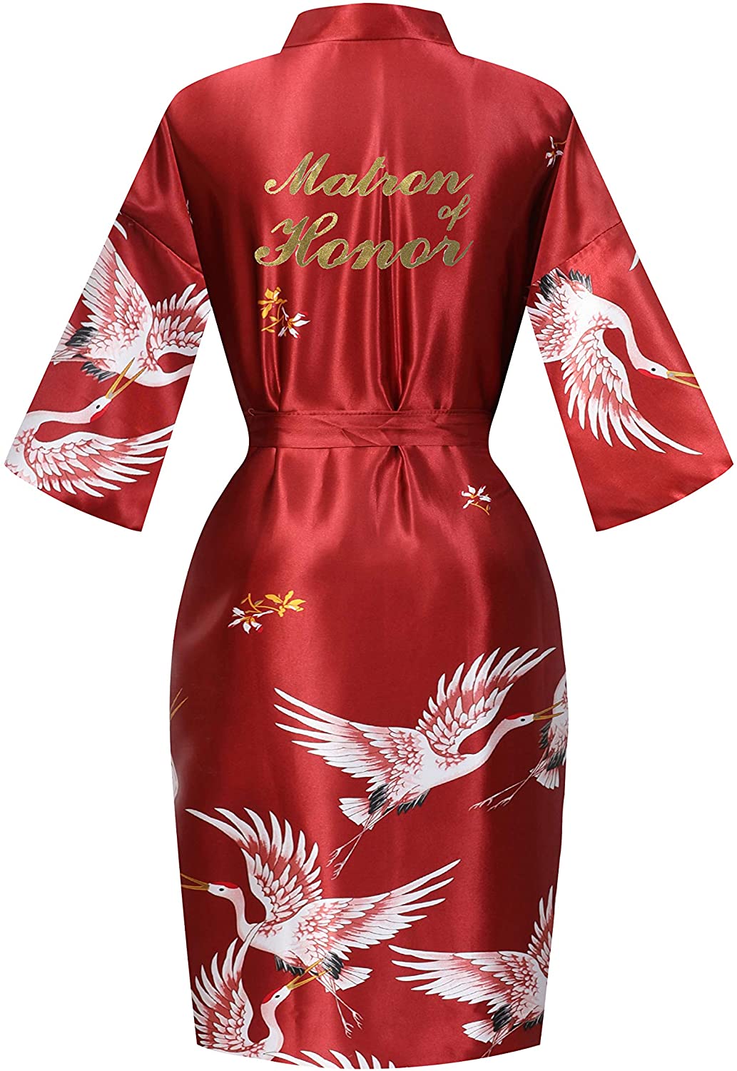 Price:$13.99 SEALINF Women’s One Size Bridal Robe Bride Bridesmaid Short Kimono Crane Patterns with Gold Glitter for Wedding Party Getting Ready (Burgundy, Matron of Honor) at Amazon Women’s Clothing store