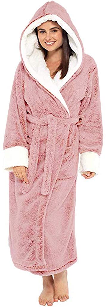 Price:$7.58 TOTOD Women Soft & Cosy Hooded Dressing Gown Winter Plush Lengthened Shawl Ladies Bathrobe Home Robe at Amazon Women’s Clothing store