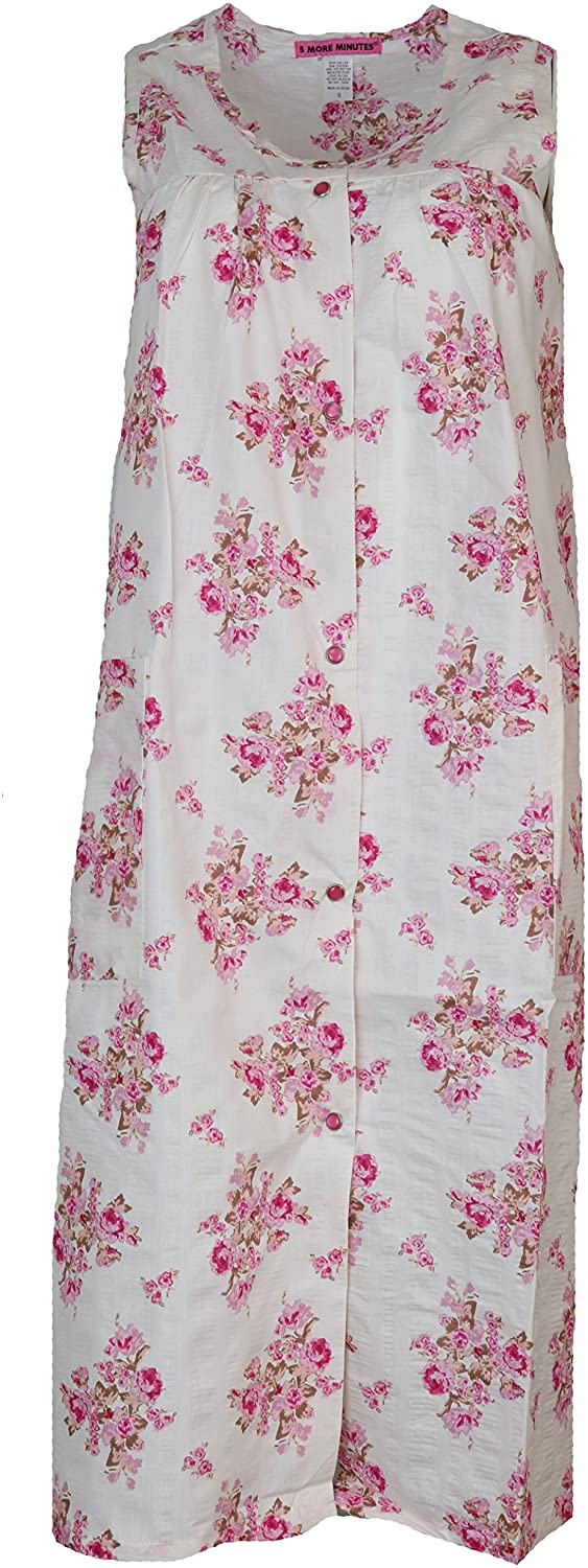 Price:$16.99 5 More Minutes Women's Plus Size House Dress with Pcokets, Cotton Blend Snap Front, Sleeveless at Amazon Women’s Clothing store