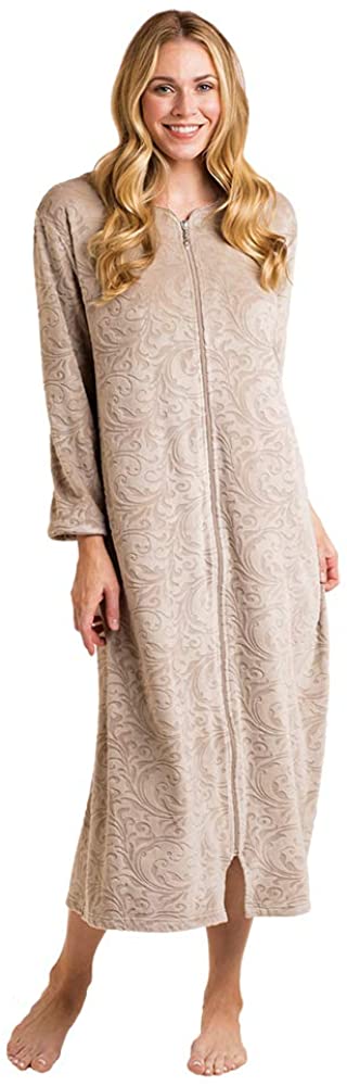 Price:$109.00 Softies Women's Ultra Soft Baroque Embossed Zip Robe at Amazon Women’s Clothing store
